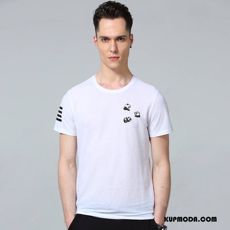 Koszulki Męskie Z Haftem Krótki Rękaw Męska Pullover Lato T-shirt Czysta Biały
