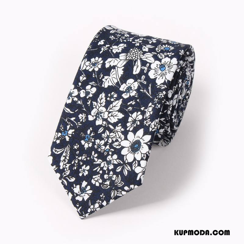 Krawat Męskie Moda Bankiet Kwiatowa Z Bawełny Drukowanie Męska Ciemno Niebieski