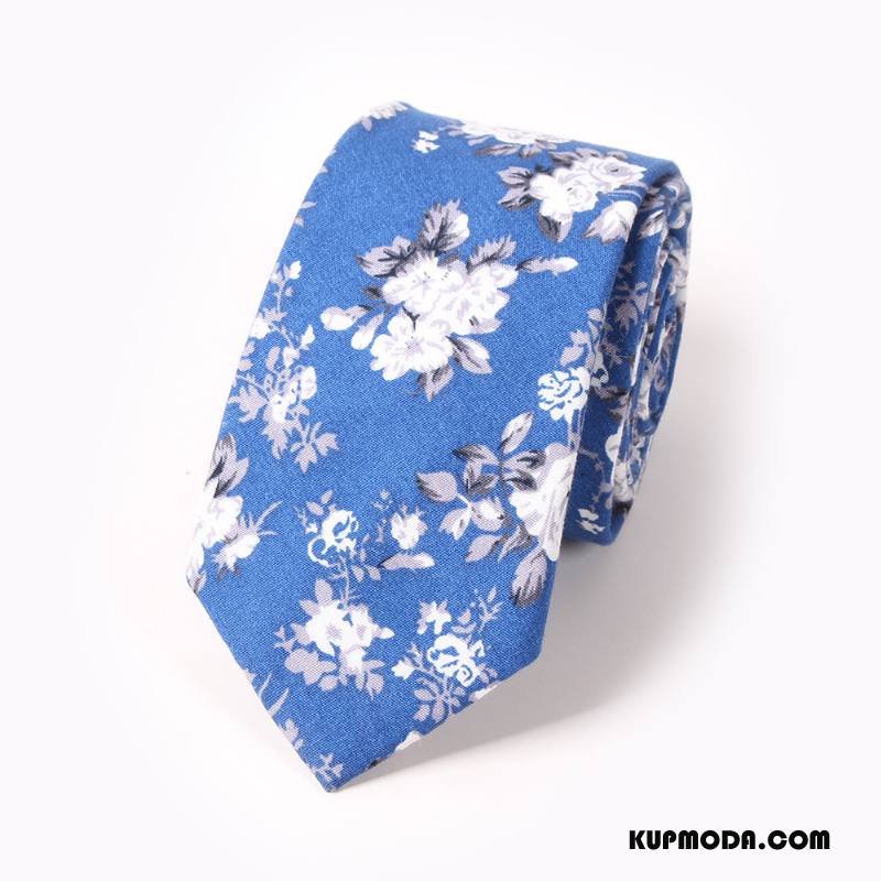Krawat Męskie Moda Bankiet Kwiatowa Z Bawełny Drukowanie Męska Ciemno Niebieski