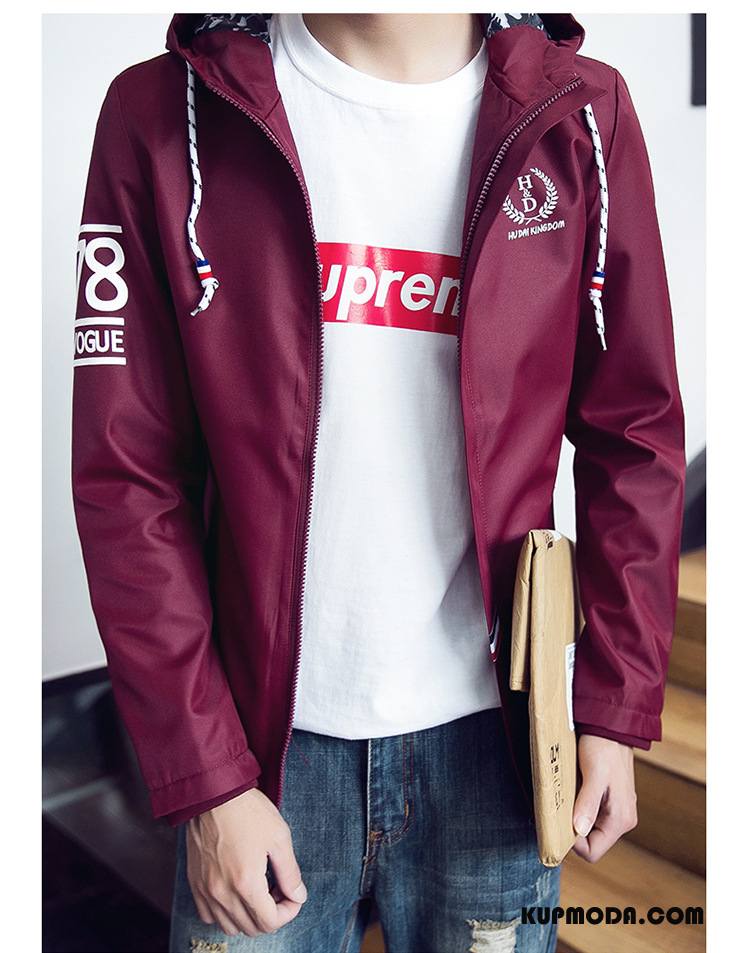 Kurtki Męskie 2018 Gorąca Sprzedaż Casual Kurtka Męska Slim Fit Burgund