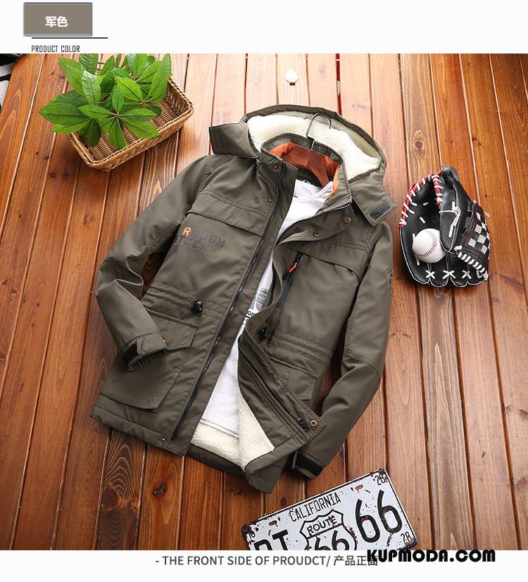 Kurtki Męskie Casual Prochowiec Zima Outdoor Plus Kaszmir Dla Grubych Khaki