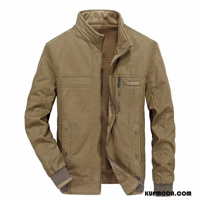 Kurtki Męskie Płaszcz Zima Wysoki Kołnierz Casual Outdoor Męska Khaki