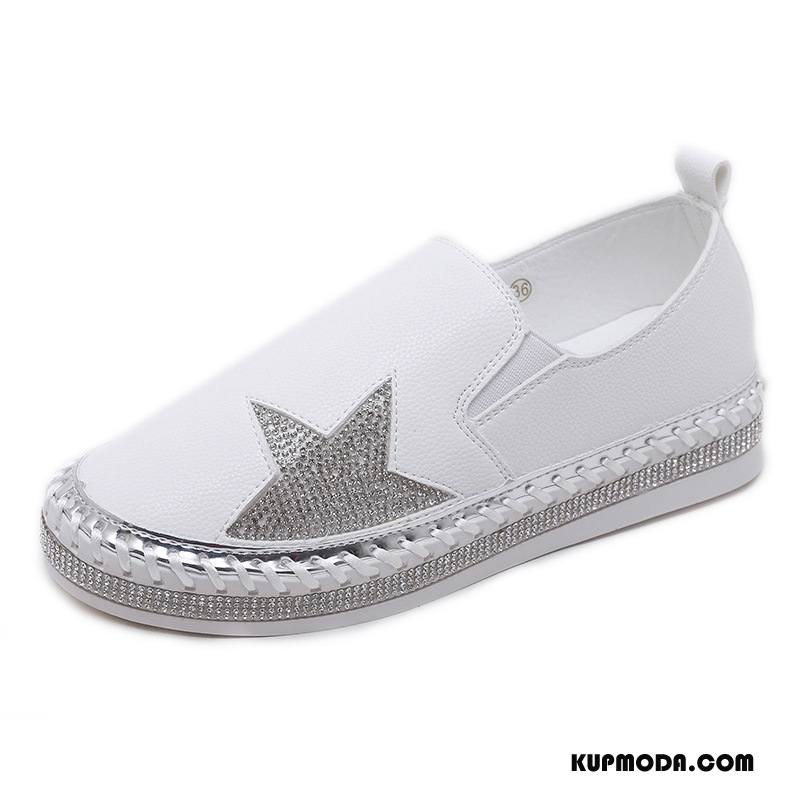 Mokasyny Damskie Buty Damska Slip On Rhinestone Wiosna 2018 Biały Czarny