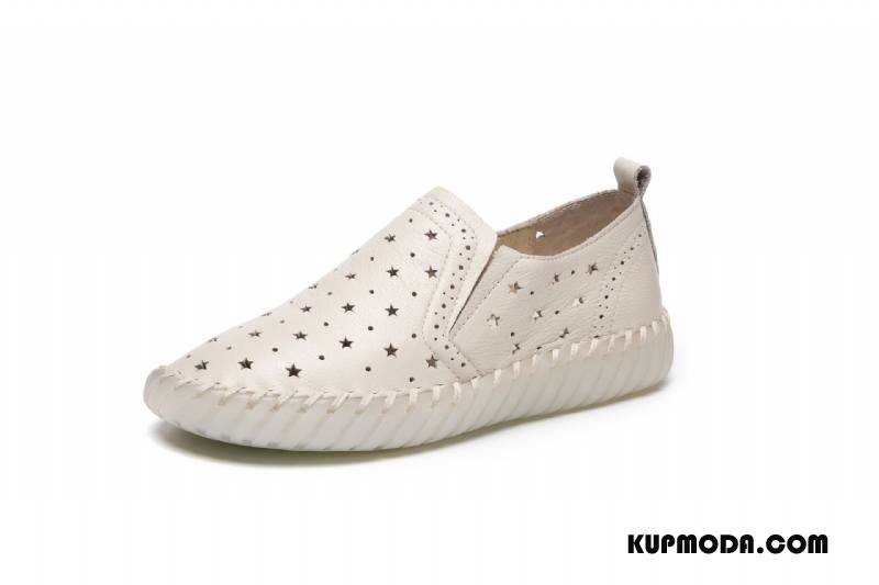 Mokasyny Damskie Wiosna 2018 Pentagram Skóra Bydlęca Buty Pojedyncze Buty Biały