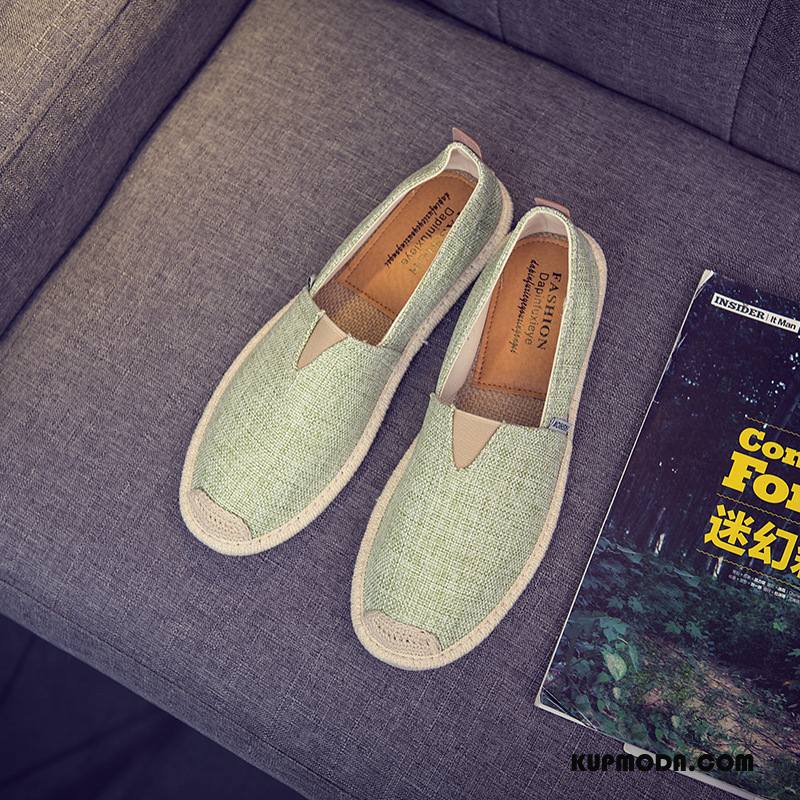 Mokasyny Męskie Casual Canvas Niskie Slip On Płótno Lato Biały