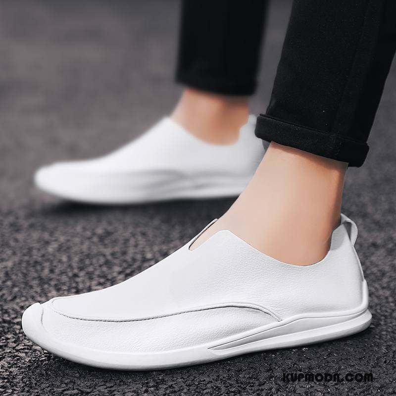 Mokasyny Męskie Casual Dla Kierowców Skóra Buty Slip On Prawdziwa Skóra Khaki Biały