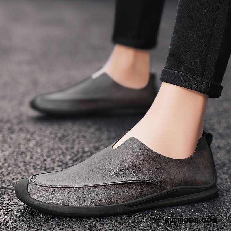 Mokasyny Męskie Casual Dla Kierowców Skóra Buty Slip On Prawdziwa Skóra Khaki Biały