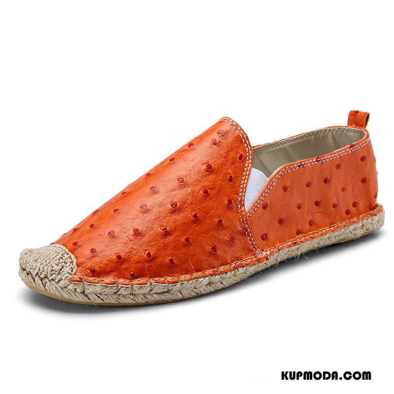 Mokasyny Męskie Oddychające Męska Płaskie Buty Prawdziwa Skóra Słoma Slip On Oranż