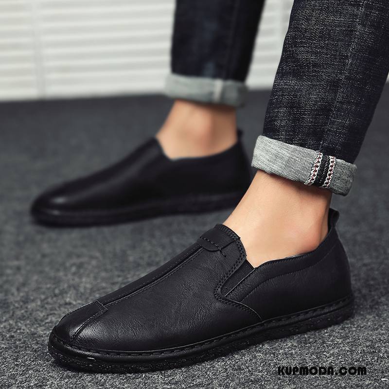 Mokasyny Męskie Skórzane Buty Slip On Męska Casual Buty Żeglarskie Tendencja Karmel