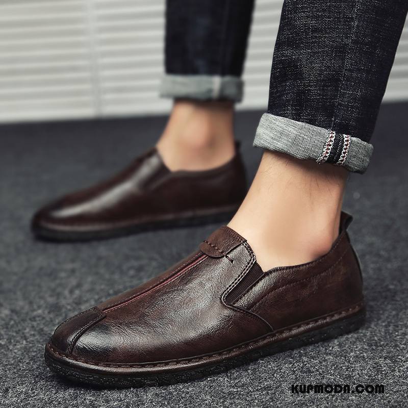 Mokasyny Męskie Skórzane Buty Slip On Męska Casual Buty Żeglarskie Tendencja Karmel