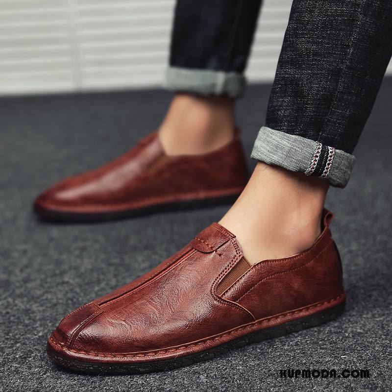 Mokasyny Męskie Skórzane Buty Slip On Męska Casual Buty Żeglarskie Tendencja Karmel