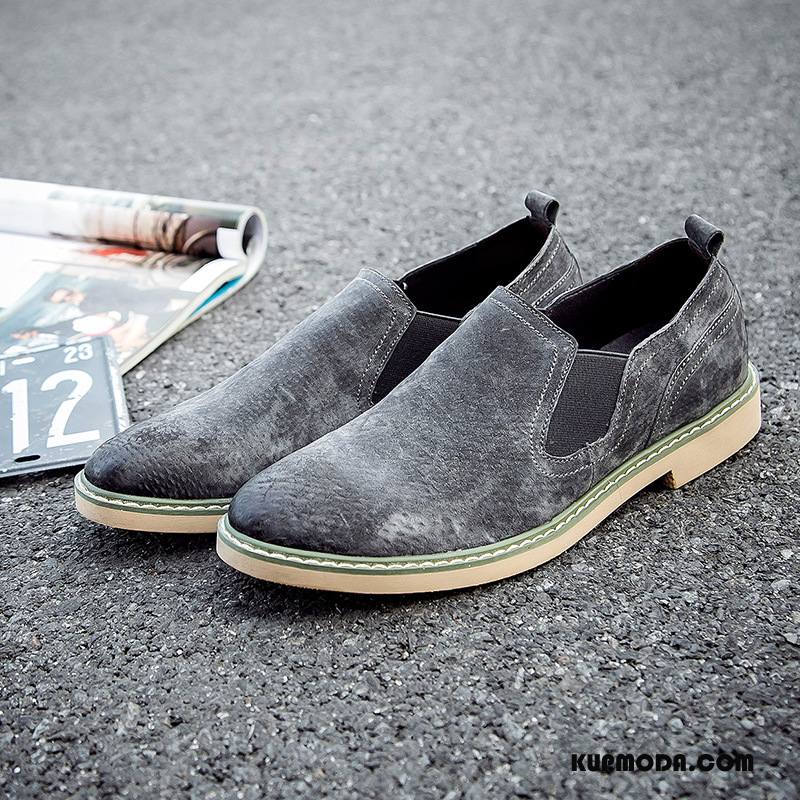 Mokasyny Męskie Vintage Męska Brytyjski Loafers Zima Buty Szary