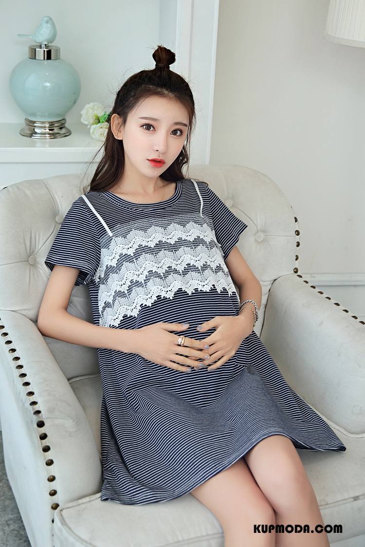 Odzież Ciążowa Damskie Sukienka Pullover Szycie Koronkowe Cienkie Okrągły Dekolt Szary