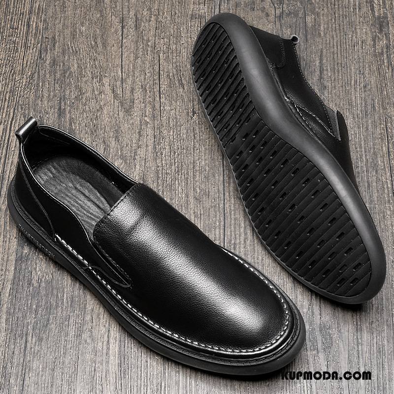 Półbuty Wizytowe Męskie Loafers Prawdziwa Skóra Męska Slip On Skórzane Buty Casual Czarny