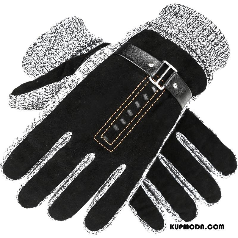 Rękawiczki Męskie Zima Z Bawełny Jazdy Wełna Ekran Dotykowy Utrzymuj Ciepło Czarny