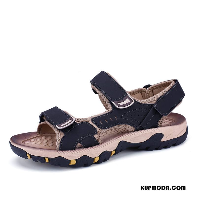 Sandały Męskie Outdoor Buty Podróż Lekkie Casual Prawdziwa Skóra Czarny