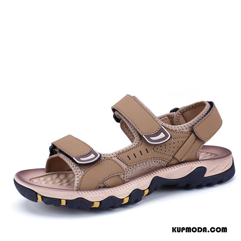 Sandały Męskie Outdoor Buty Podróż Lekkie Casual Prawdziwa Skóra Czarny