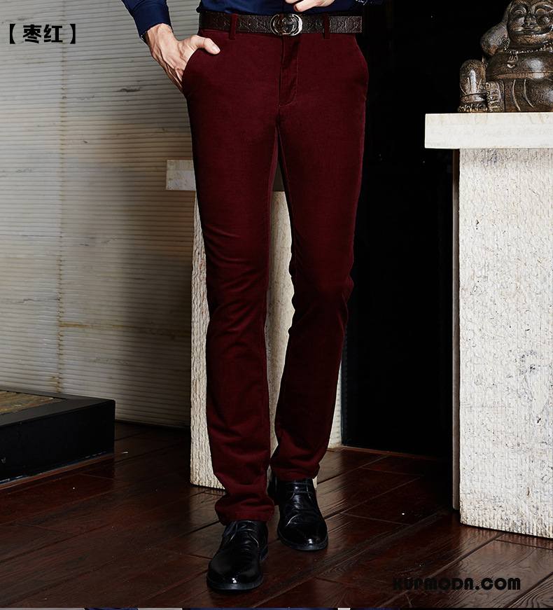 Spodnie Garniturowe Męskie Casual Nowy Młodzież Sztruksowe Slim Fit Jesień Bordeaux