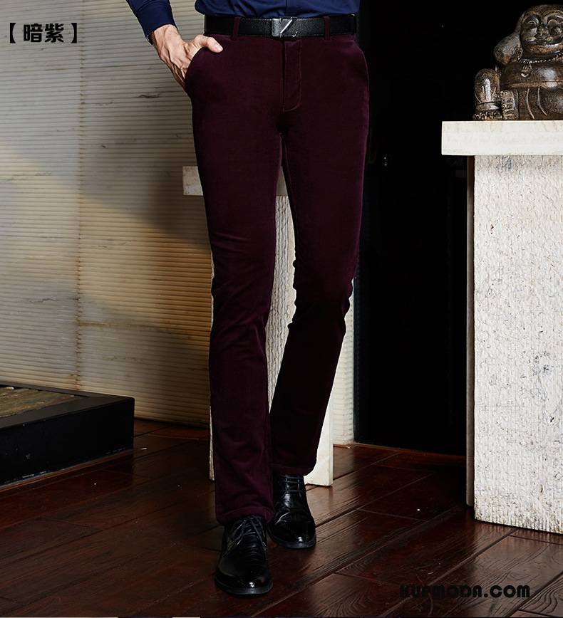 Spodnie Garniturowe Męskie Casual Nowy Młodzież Sztruksowe Slim Fit Jesień Bordeaux