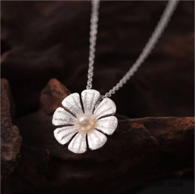 Srebrna Biżuteria Damskie Perła Kwiaty Pure Jednolity Kolor Prosty Wisiorek Srebrny