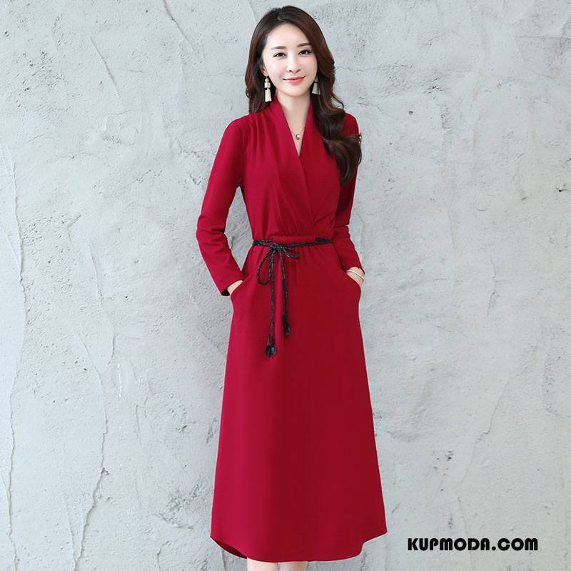 Sukienka Damskie Moda Proste Pullover Swag Eleganckie Środkowa Stan Czerwony