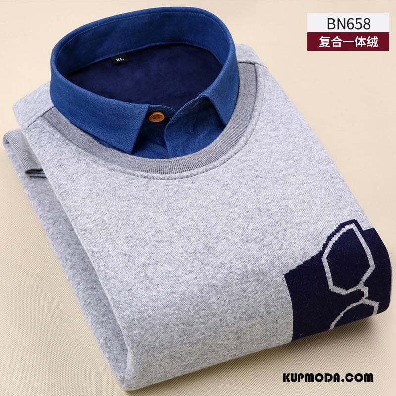 Swetry Męskie Gorąca Sprzedaż Sweter Dla Grubych Pullover Ciepłe Kołnierzyk Koszulowy Szary