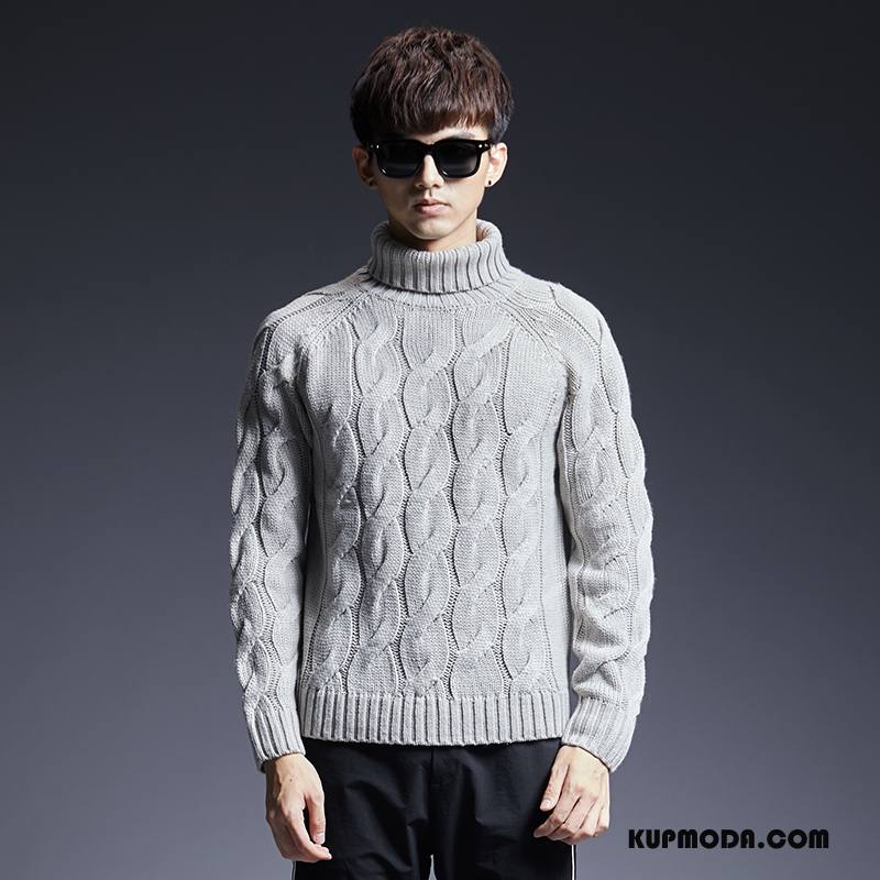 Swetry Męskie Sweter Pullover Dla Grubych Vintage Tendencja Wysoki Kołnierz Brązowy