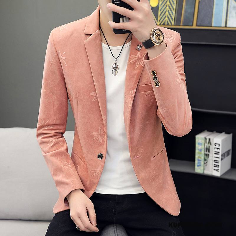 Blezer Męskie Mały Tendencja Garnitur Moda Slim Fit Casual Różowy Proszek