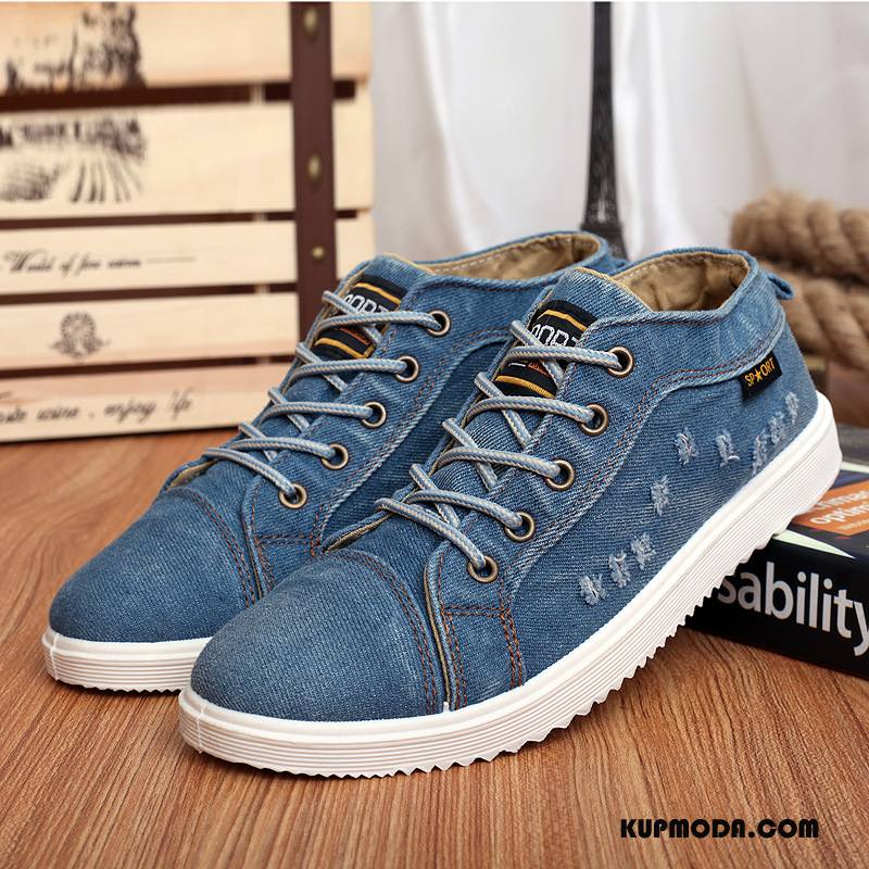 Buty Casualowe Męskie Trampki Moda Student Canvas Denim Sprane Niebieski