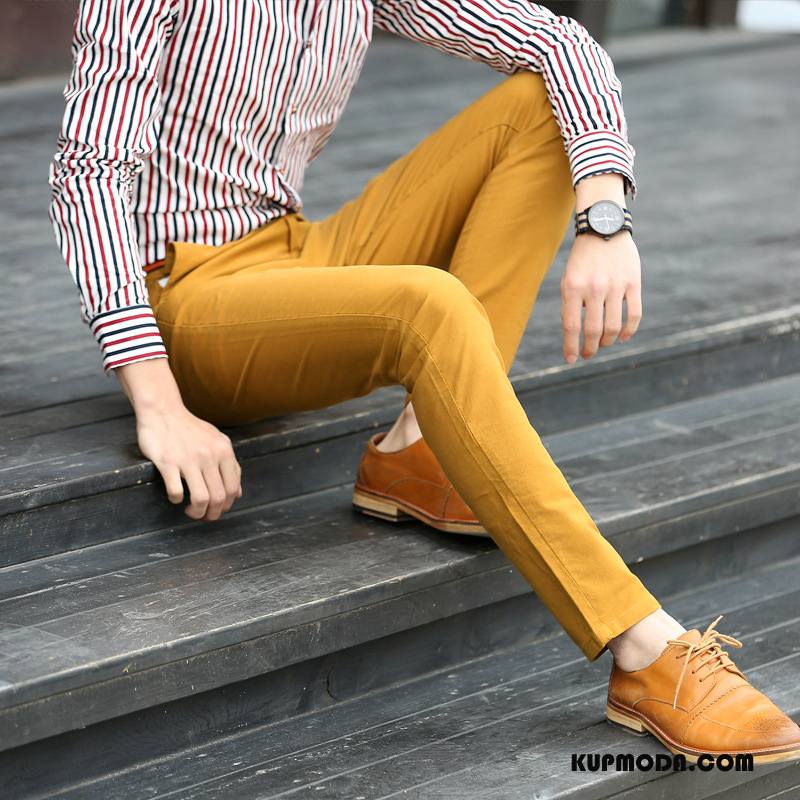 Casualowe Spodnie Męskie Bawełna Slim Fit Tendencja Oryginalny Wiosna Proste Żółty