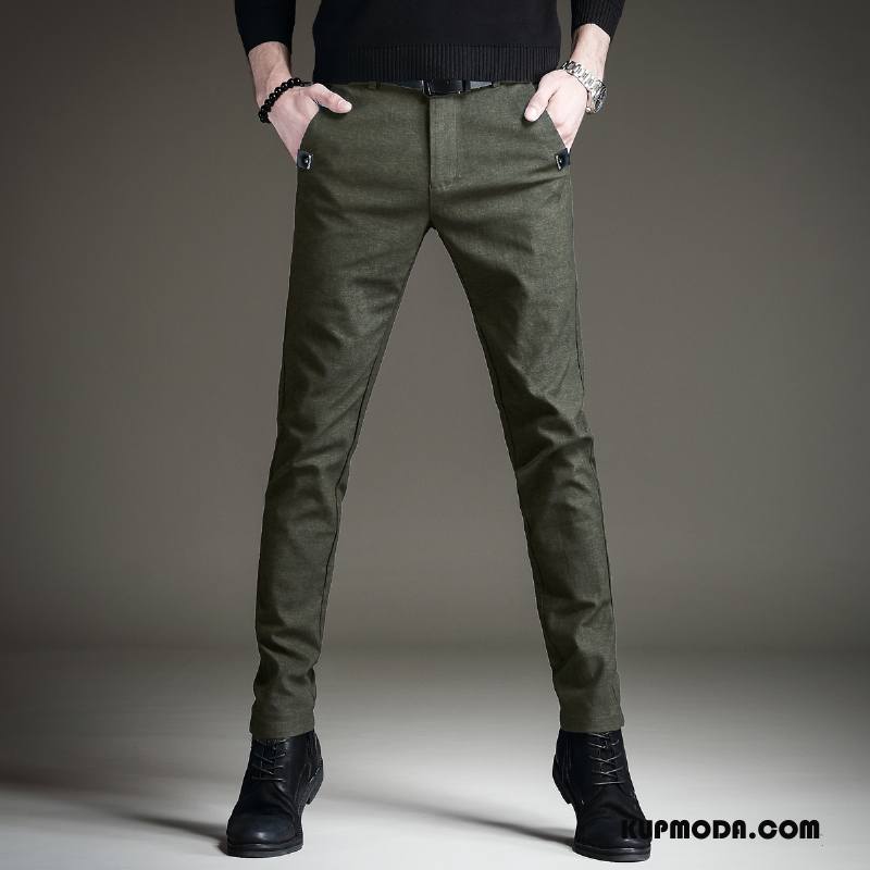 Casualowe Spodnie Męskie Slim Fit Lato Cienkie Tendencja Męska Ołówkowe Spodnie Czarny Zielony