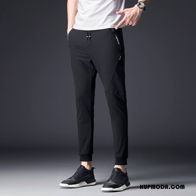 Casualowe Spodnie Męskie Slim Fit Spodnie Dresowe Cienkie Szybkie Suszenie Wysoki Oddychające Czarny