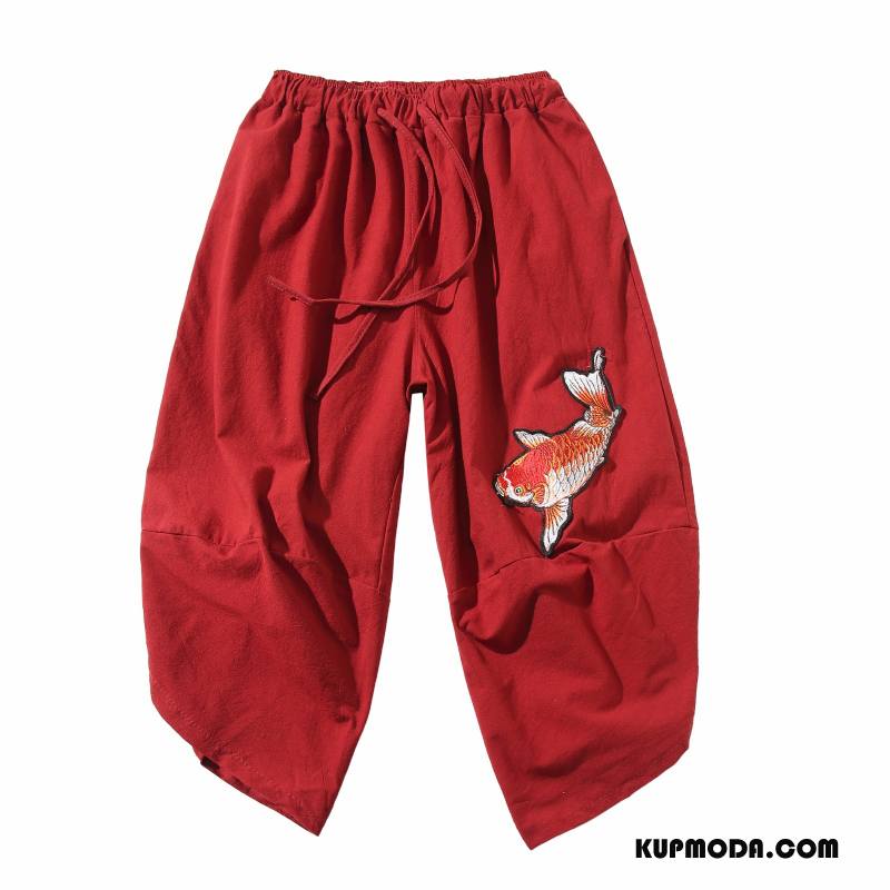 Casualowe Spodnie Męskie Spodnie Capri Czerwony