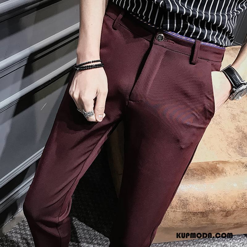 Casualowe Spodnie Męskie Tendencja Slim Fit Moda Burgund