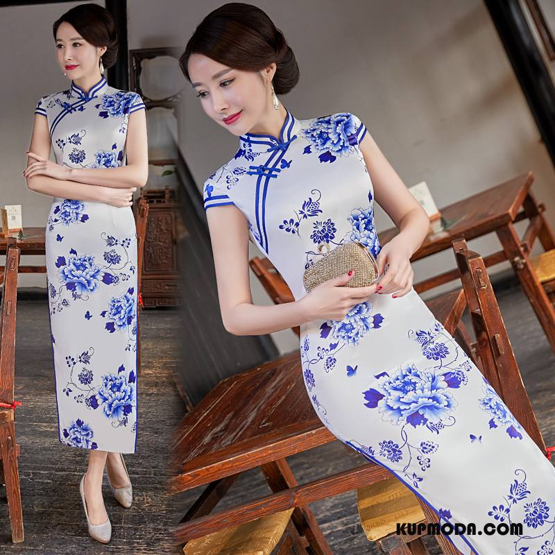 Cheongsam Damskie Gazy Sukienka Eleganckie Popularny Cienkie Wiosna Biały