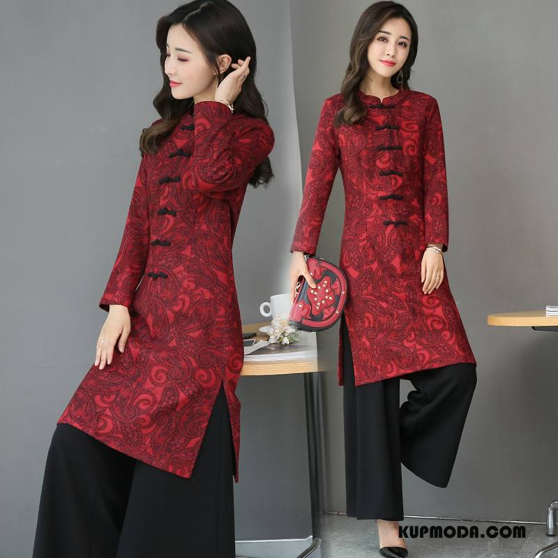 Cheongsam Damskie Slim Fit 2018 Eleganckie Wiosna Gazy Cienkie Czerwony