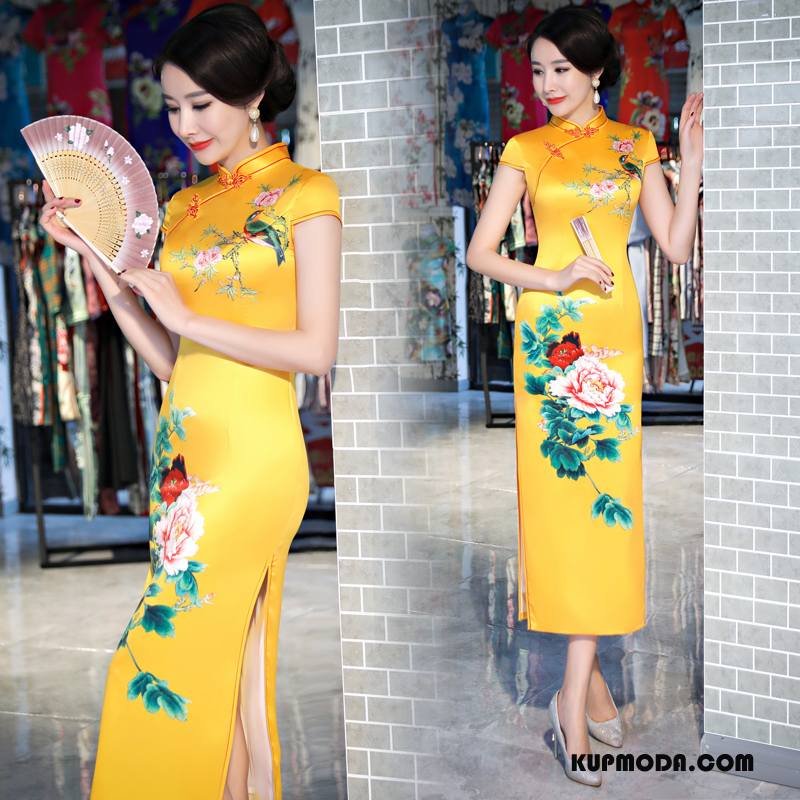 Cheongsam Damskie Slim Fit Moda Gazy Casual Lato Swag Żółty