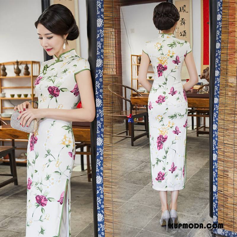 Cheongsam Damskie Sukienka Tendencja Wygodne Slim Fit Szerokie Gazy Czysta Biały