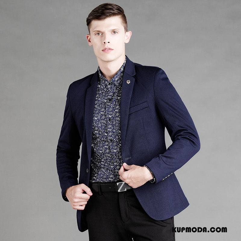 Garnitur Męskie Topy Casual Blezer Biznes Slim Fit Jesień Ciemno Niebieski