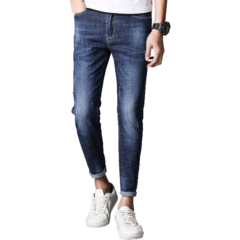 Jeansy Męskie Spodnie Denim Slim Fit Cienkie Lato Męska Jasny Niebieski Jasny