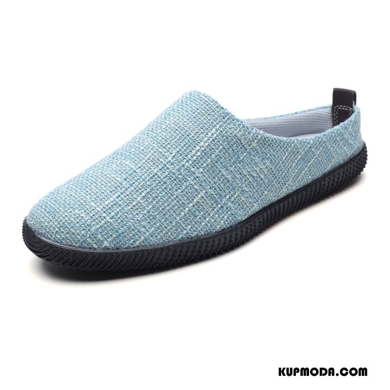 Kapcie Męskie Lato Buty Slip On Canvas Męska Osobowość Niebieski