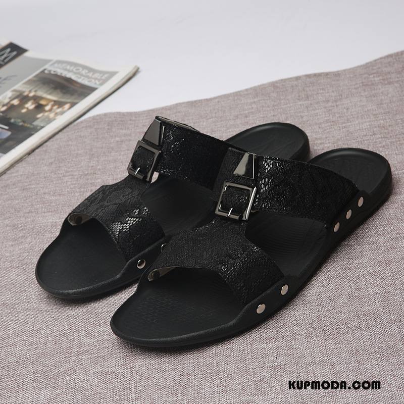 Kapcie Męskie Lekkie Męska Wygodne Moda Slip On Buty Czarny