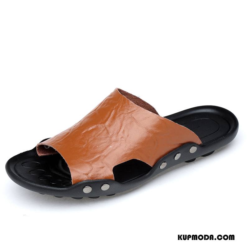 Kapcie Męskie Oddychające Męska Buty Wewnątrz Lato Slip On Brązowy