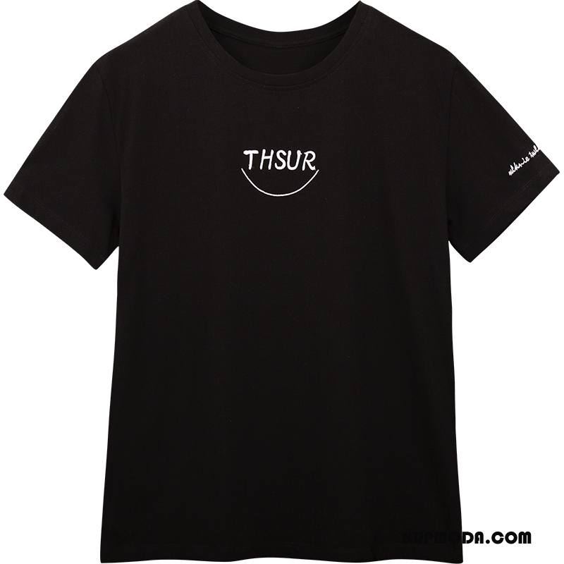 Koszulki Damskie Bawełna Duży Rozmiar Krótki Rękaw Lato T-shirt Tendencja Fioletowy Czarny