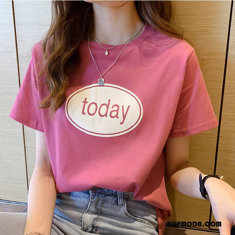 Koszulki Damskie Drukowana Okrągły Dekolt Podkoszulek Krótki Rękaw Wiosna T-shirt Róża