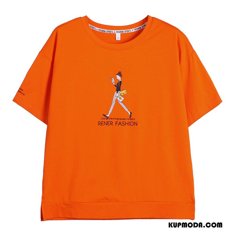 Koszulki Damskie Dziewczynka Student Wysoki Nowy Krótki Rękaw Damska Oranż