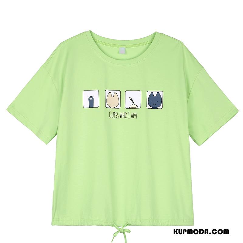 Koszulki Damskie Wysoki Dziewczynka Student Szerokie Nowy Krótki Rękaw Zielony