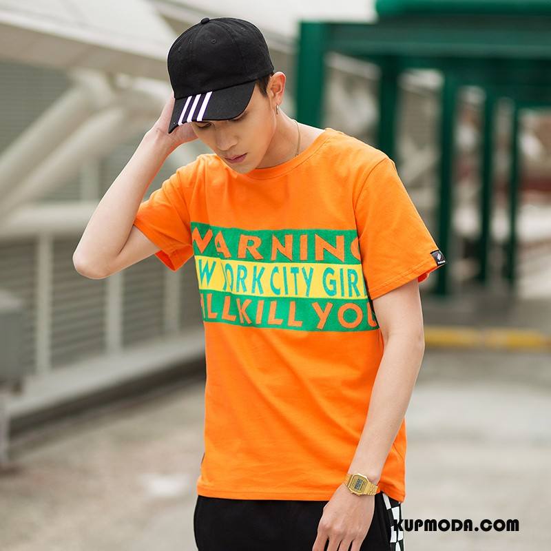 Koszulki Męskie Bawełna Modna Marka Czyste Moda Drukowana Szerokie Oranż