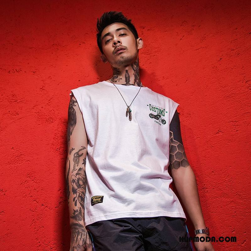 Koszulki Męskie Hip-hop Drukowana Bez Rękawów Modna Marka Szerokie Osobowość Biały