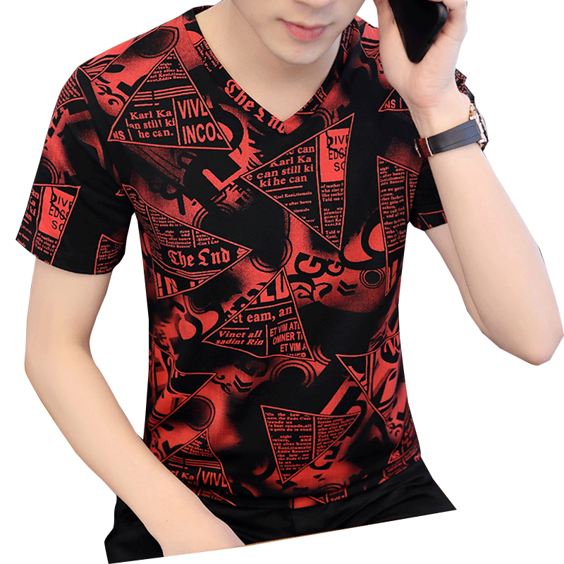 Koszulki Męskie Krótki Rękaw T-shirt Lato Nowy Podkoszulek Bawełna Czerwony